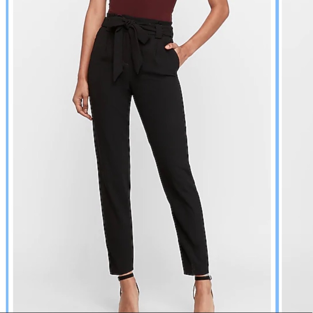 Express High Waisted Paperbag Ankle Pant in Black